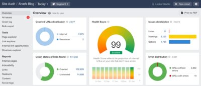 site audit in ahrefs webmaster tools